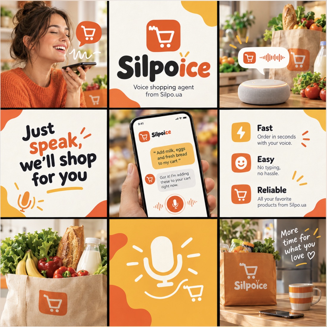 Silpoice brand moodboard: just speak, we'll shop for you